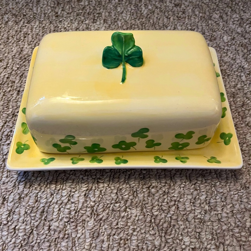 Ceramic Cheese or Double Butter Shamrock Dish
